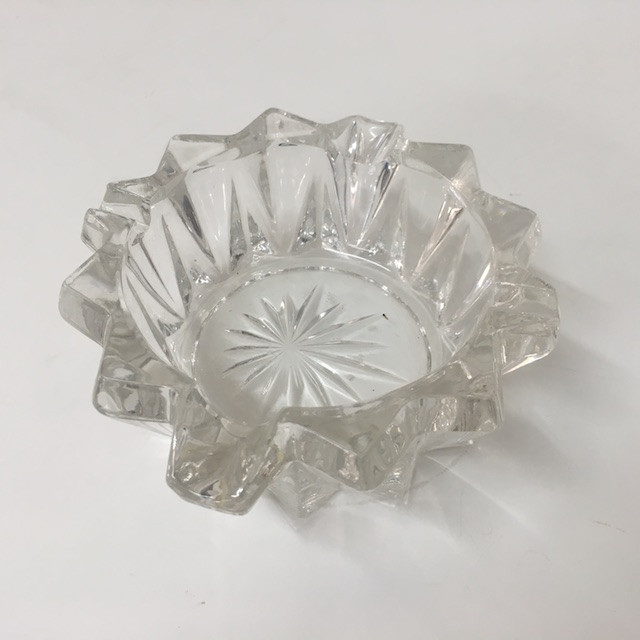 ASHTRAY, Glass - Round Cut Glass - Style 2 (Small)